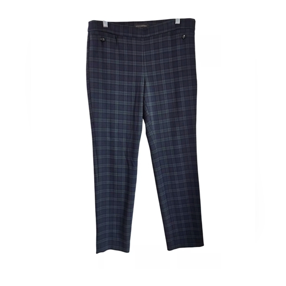 Banana Republic Pants - Banana Republic Womens 10L Tall Sloan-Fit Plaid Pants Button Details Stretch Pro